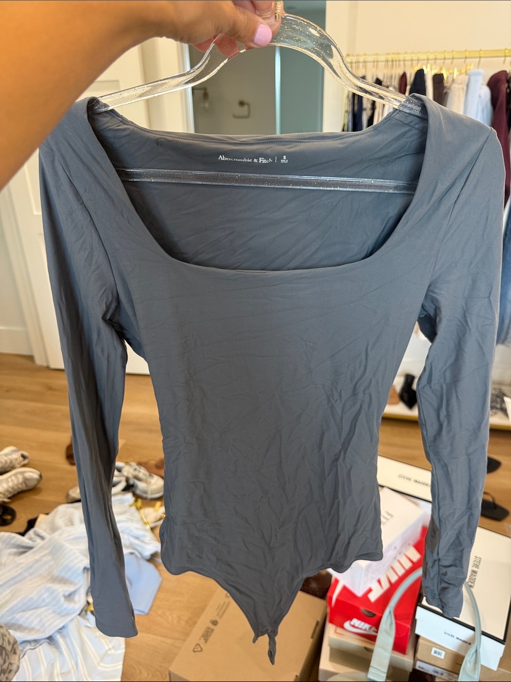 Abercrombie & Fitch Women's Long-Sleeve Scoop Neck Bodysuit - Slate